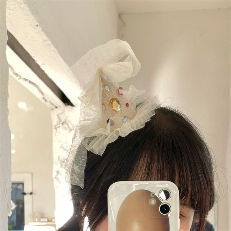 Rhinestone Mesh Party Hat Hair Clip