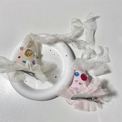 Rhinestone Mesh Party Hat Hair Clip