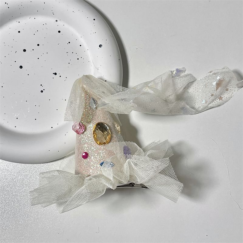 Rhinestone Mesh Party Hat Hair Clip