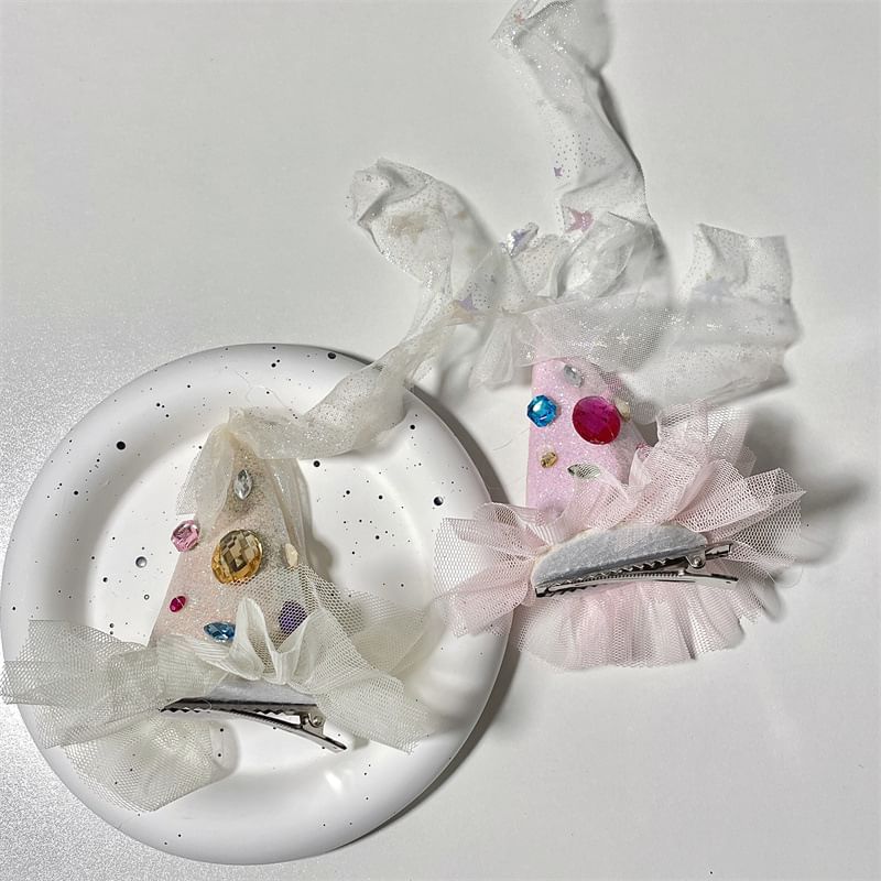 Rhinestone Mesh Party Hat Hair Clip