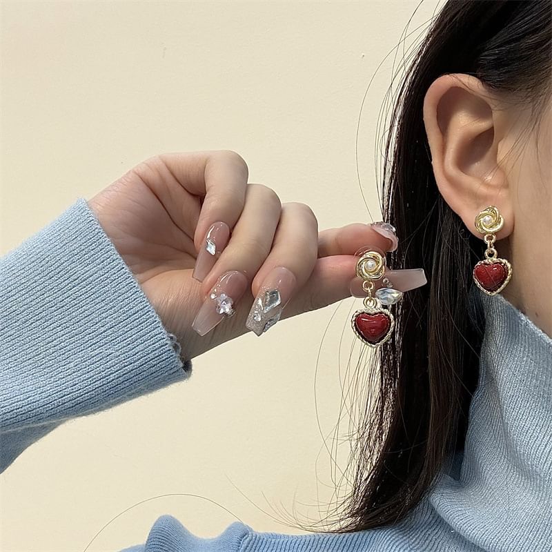 Heart Drop Earring Faux Pearl