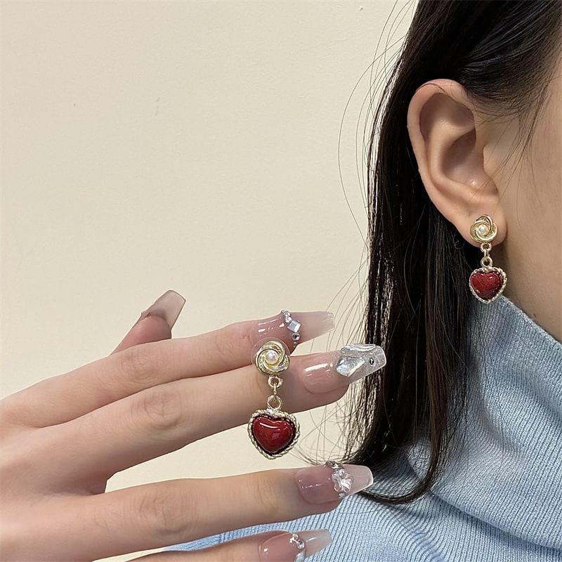 Heart Drop Earring Faux Pearl