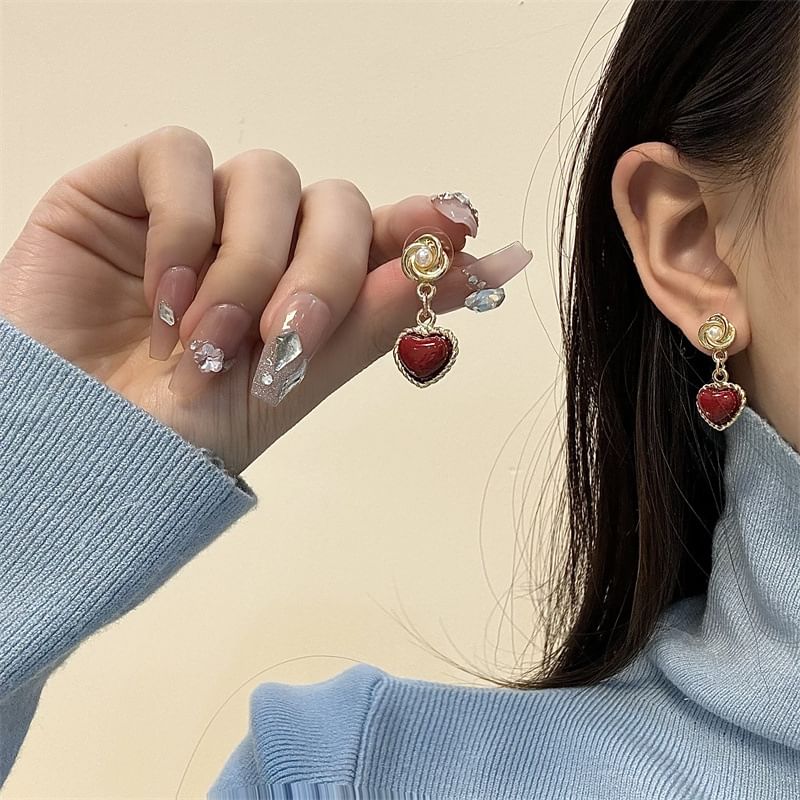 Heart Drop Earring Faux Pearl