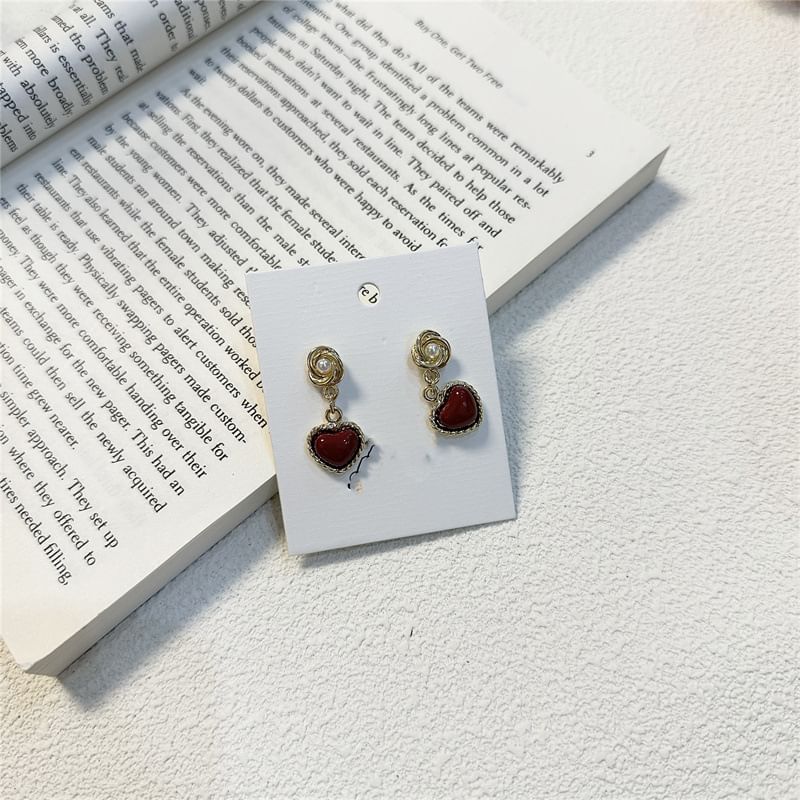 Heart Drop Earring Faux Pearl