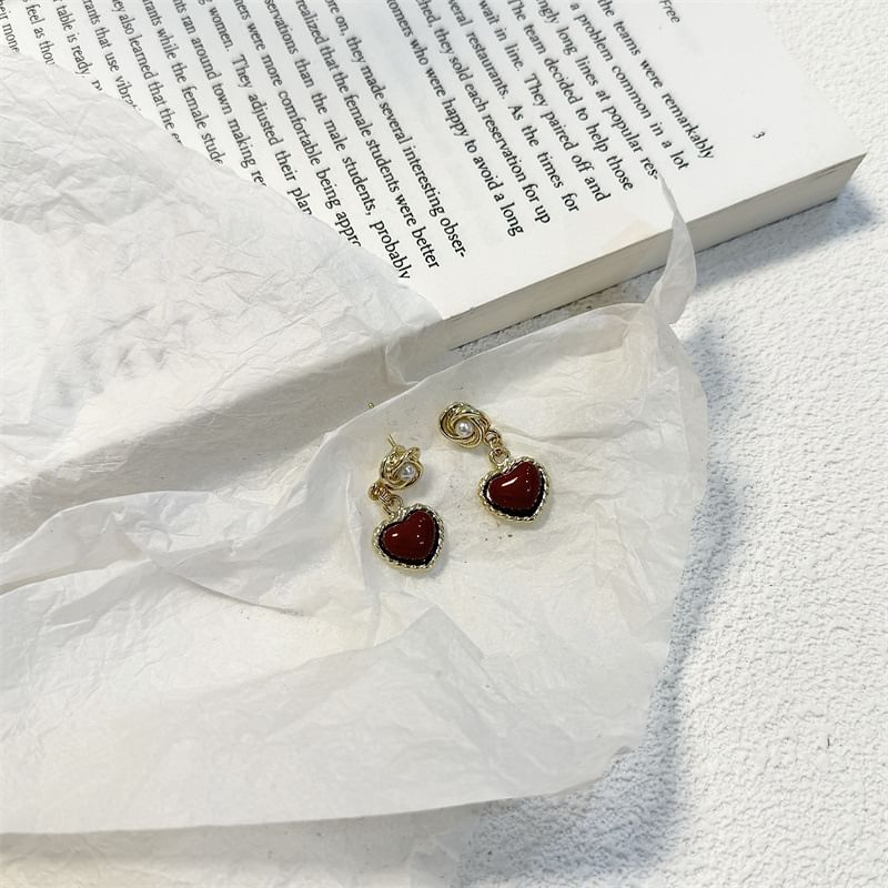 Heart Drop Earring Faux Pearl