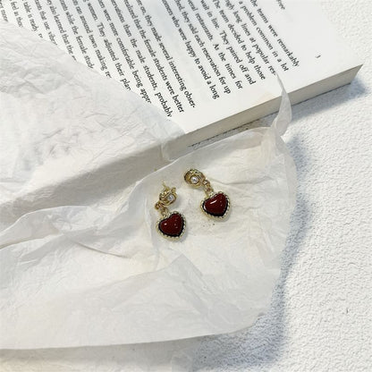 Heart Drop Earring Faux Pearl