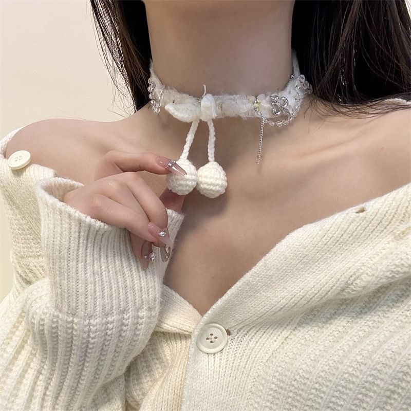 Bead Fringed Cherry Choker Fabric