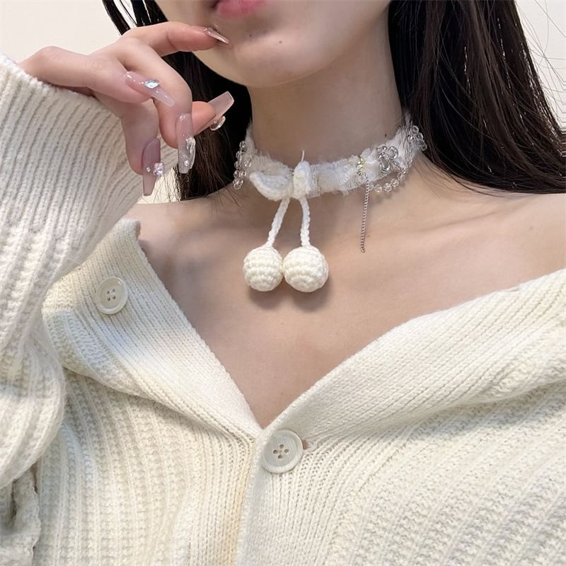 Bead Fringed Cherry Choker Fabric