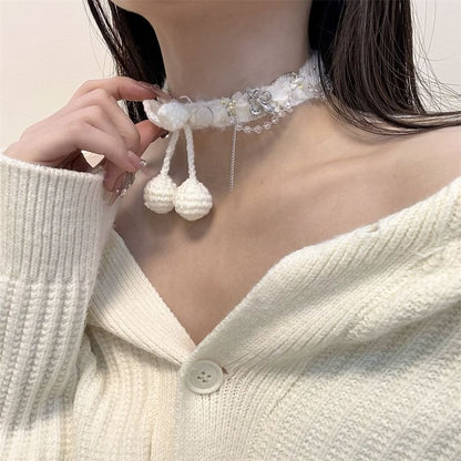 Bead Fringed Cherry Choker Fabric