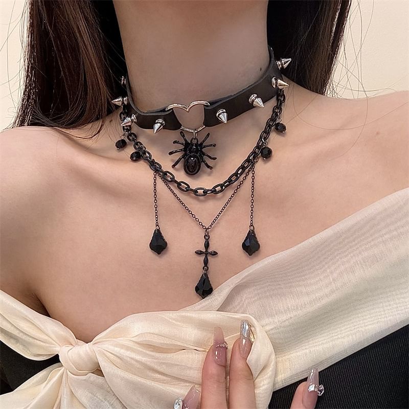 Faux Leather Chained Layered Choker
