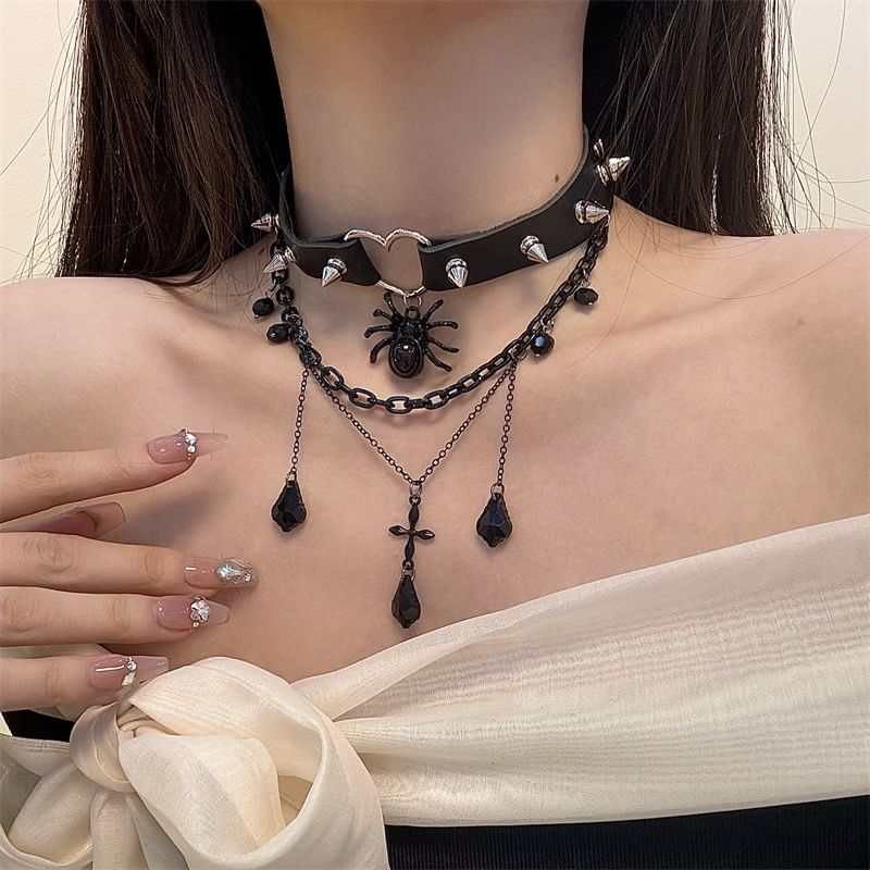 Faux Leather Chained Layered Choker