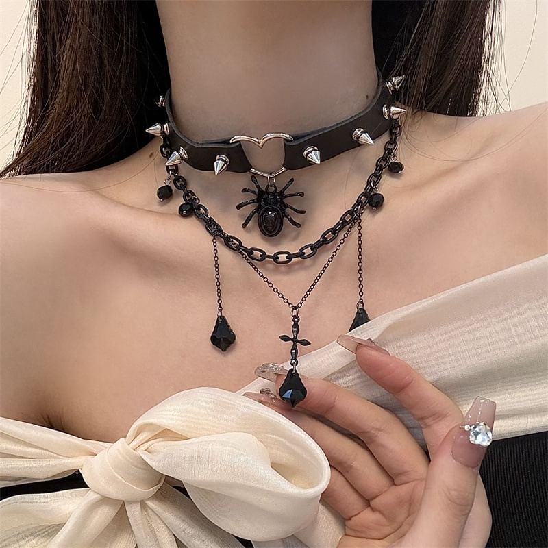 Faux Leather Chained Layered Choker