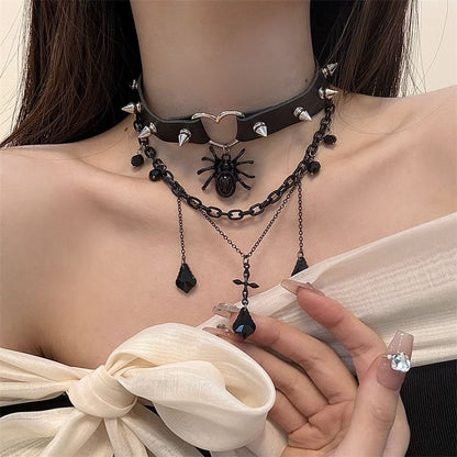Faux Leather Chained Layered Choker