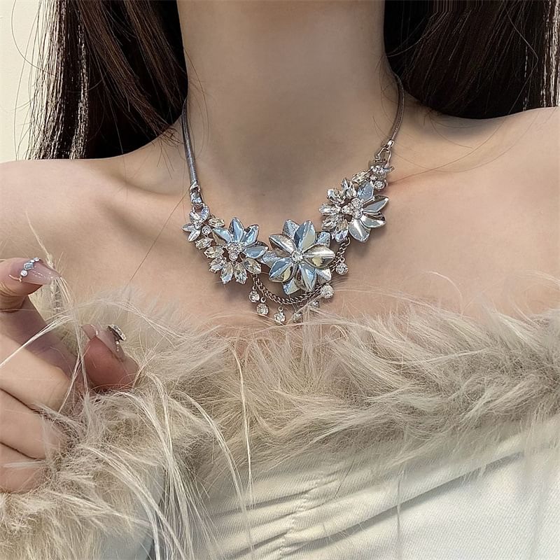 Necklace Floral Rhinestone Fringed