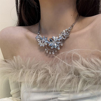 Necklace Floral Rhinestone Fringed