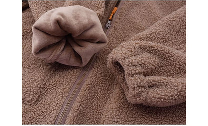 Stand Collar Applique Fleece Zip Jacket