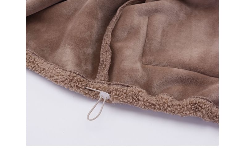 Stand Collar Applique Fleece Zip Jacket