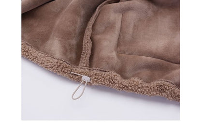 Stand Collar Applique Fleece Zip Jacket