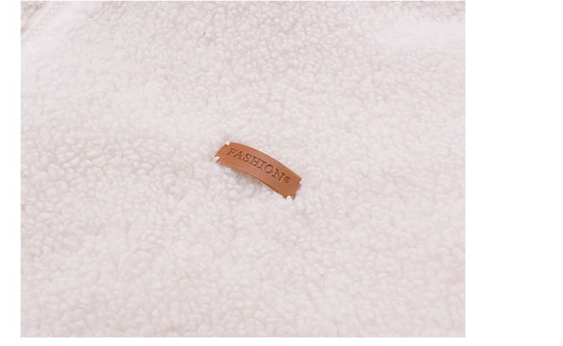 Stand Collar Applique Fleece Zip Jacket