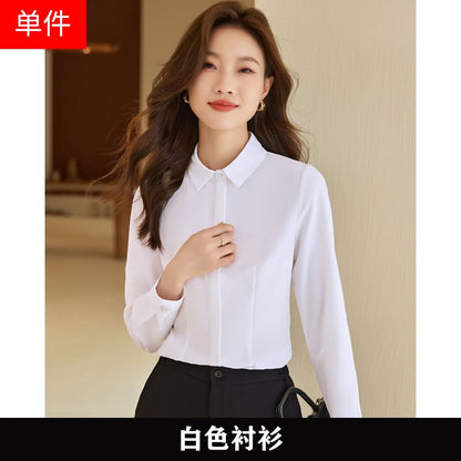 Sharp Lapel Striped Single-Breasted Blazer with High-Rise Pleated Mini A-Line Skirt and Collared Long-Sleeve Top