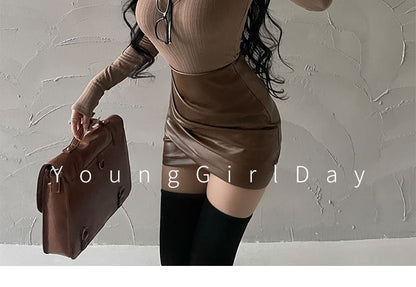 High-Rise Solid Faux Leather Ruched Mini Pencil Skirt