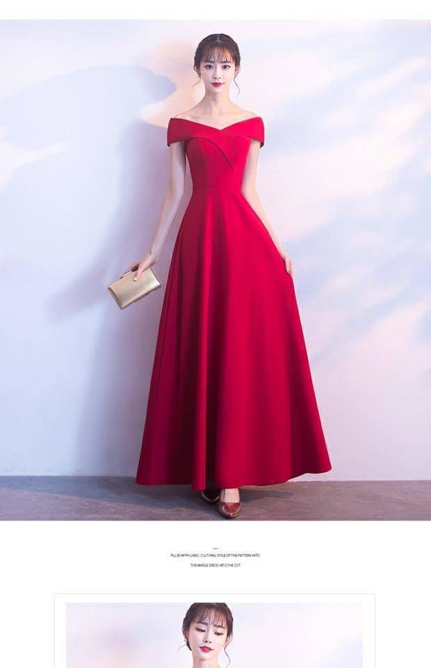 Off Shoulder Plain A-Line Evening Gown