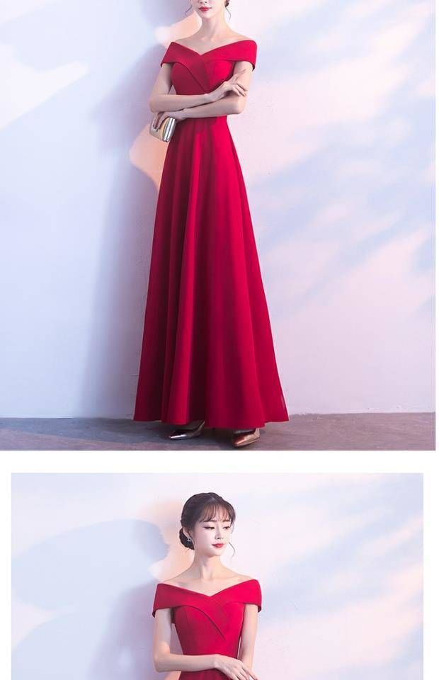 Off Shoulder Plain A-Line Evening Gown