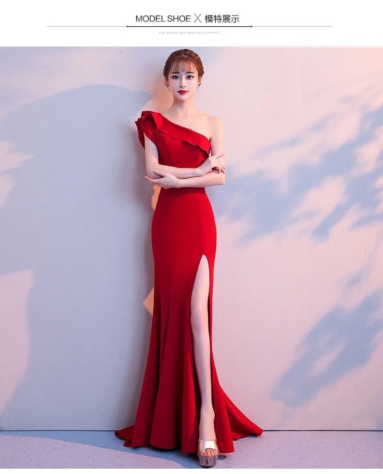 Spaghetti Strap Off Shoulder Plain Maxi Evening Gown
