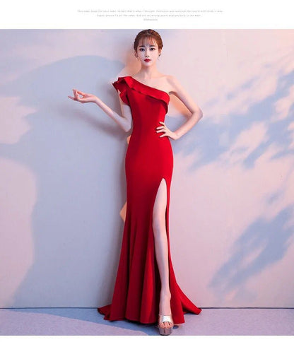 Spaghetti Strap Off Shoulder Plain Maxi Evening Gown