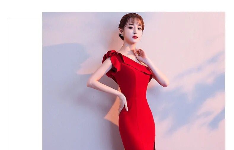 Plain Evening Gown Shoulder Single Sheath