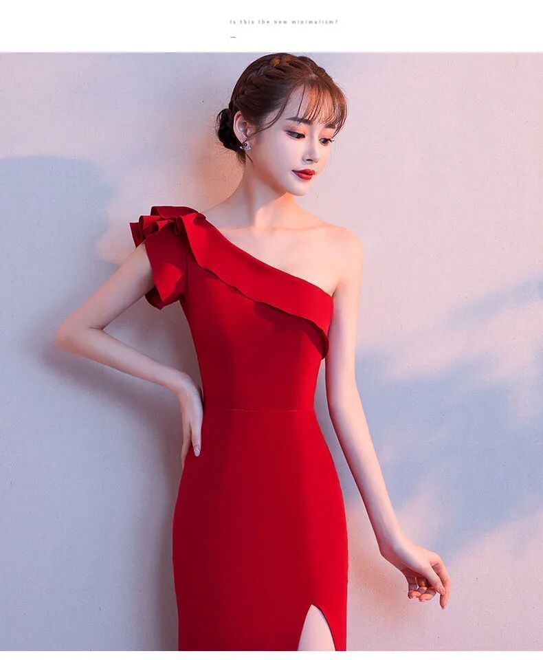 Plain Evening Gown Shoulder Single Sheath