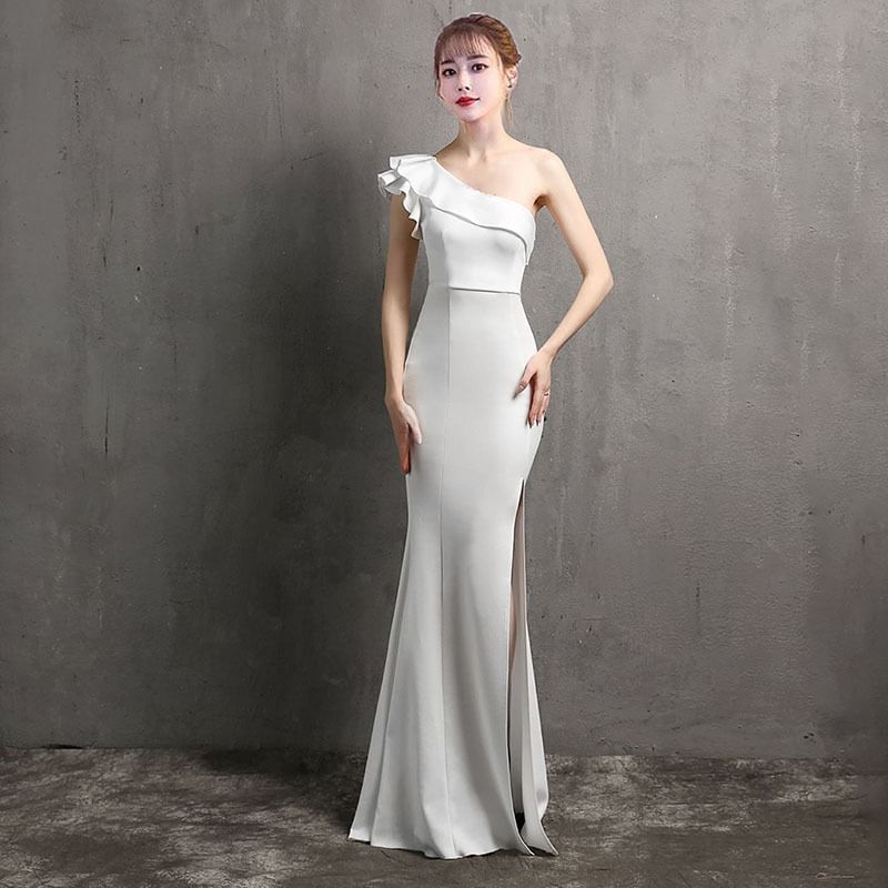 Plain Evening Gown Shoulder Single Sheath