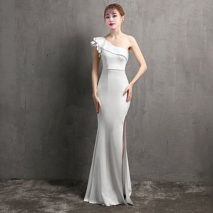 Plain Evening Gown Shoulder Single Sheath