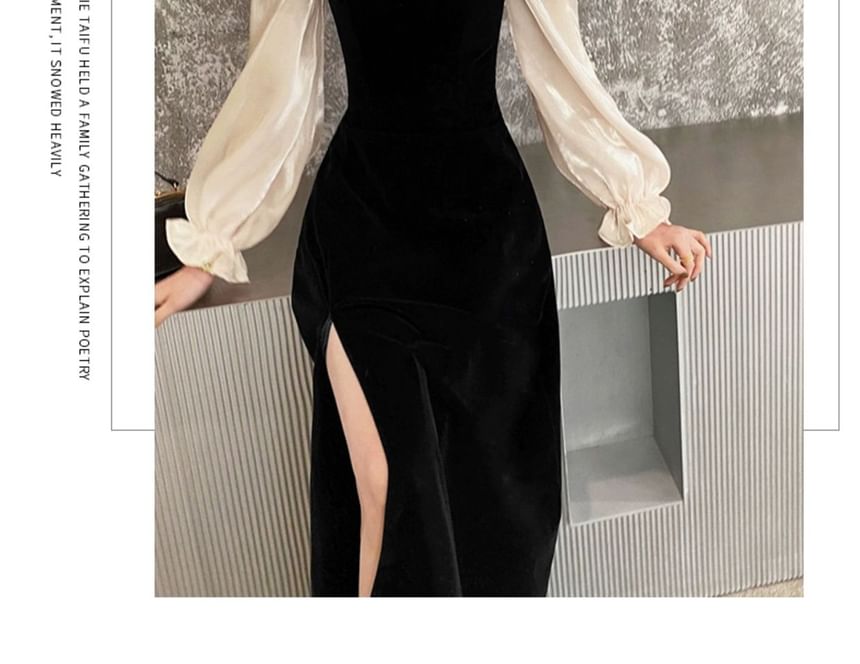 Long-Sleeve Cold Shoulder Two Tone A-Line Evening Gown