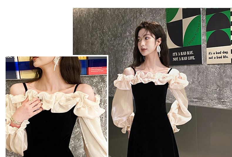 Two Long-Sleeve Cold Shoulder Gown A-Line Tone Evening