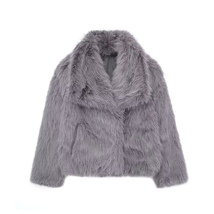 Collared Plain Fluffy Open Front Jacket