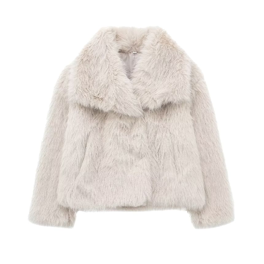 Collared Plain Fluffy Open Front Jacket