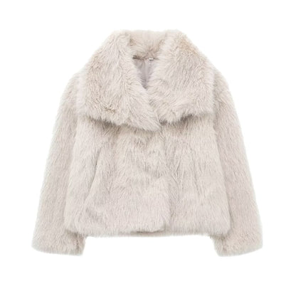 Collared Plain Fluffy Open Front Jacket