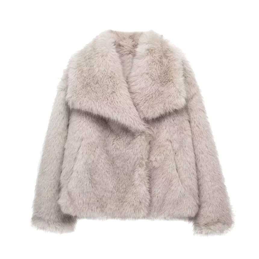 Collared Plain Fluffy Open Front Jacket