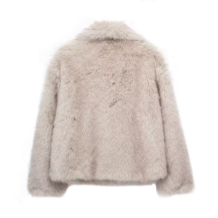 Collared Plain Fluffy Open Front Jacket