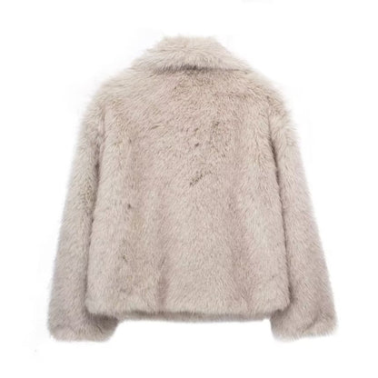 Collared Plain Fluffy Open Front Jacket