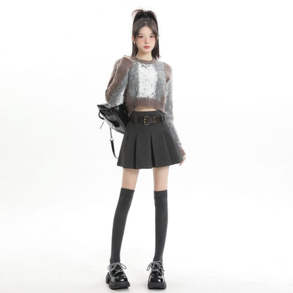 High-Rise Solid Pleated Mini A-Line Skirt