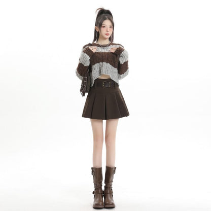 High-Rise Solid Pleated Mini A-Line Skirt