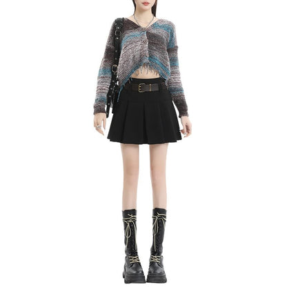 High-Rise Solid Pleated Mini A-Line Skirt