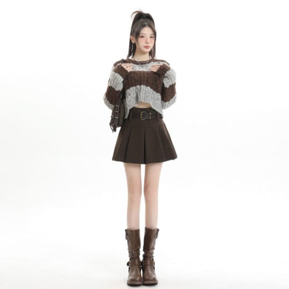 High-Rise Solid Pleated Mini A-Line Skirt