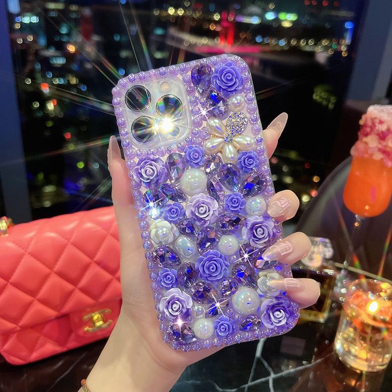 Rhinestone Phone Case Floral