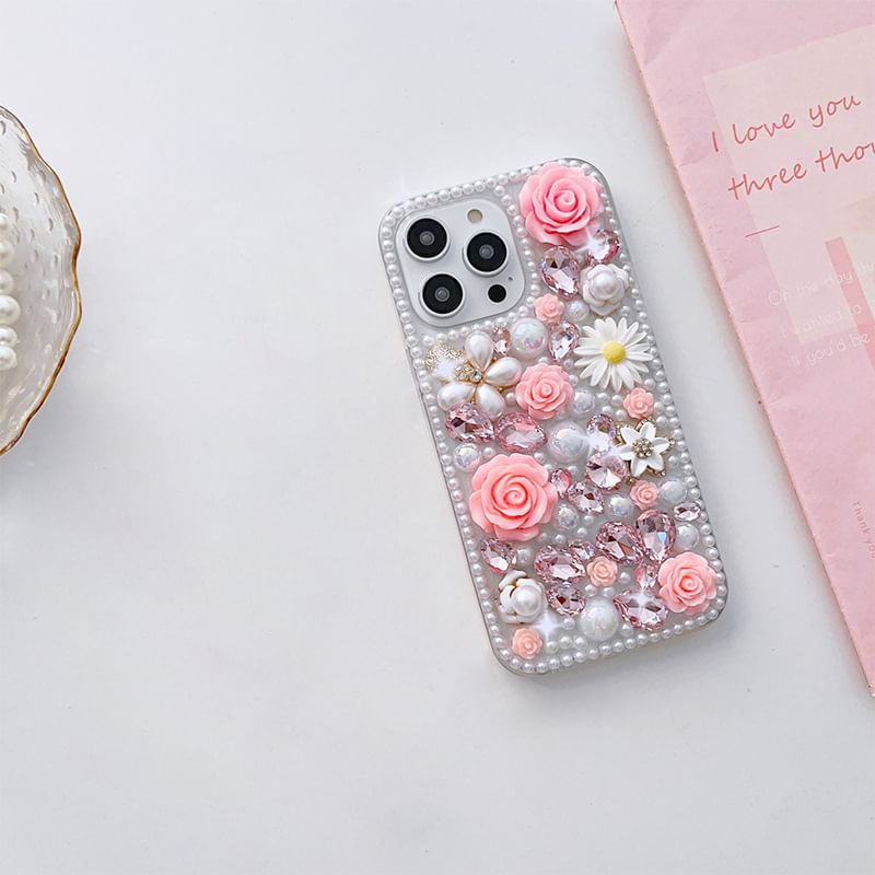 Rhinestone Phone Case Floral