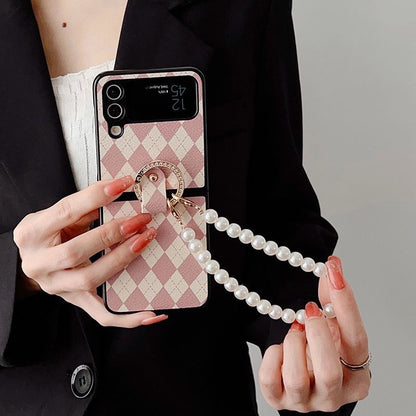 Case Faux Argyle Strap Pearl Phone