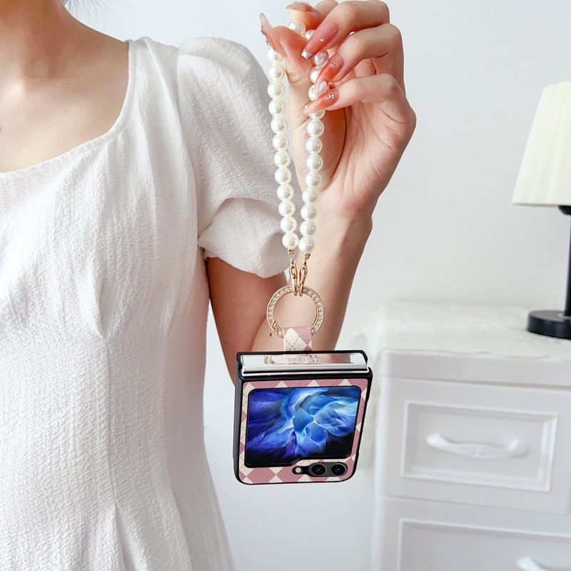 Case Faux Argyle Strap Pearl Phone