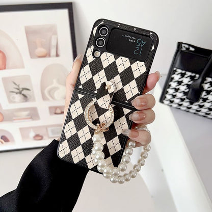 Case Faux Argyle Strap Pearl Phone